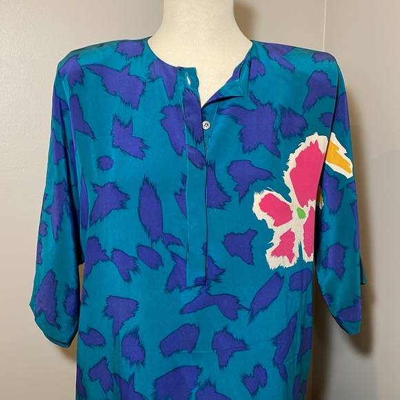 VTG JOHN YANG New York 1980s 100% Silk Sheath Dress MULTICOLOR / SIZE 10 - Picture 2 of 9